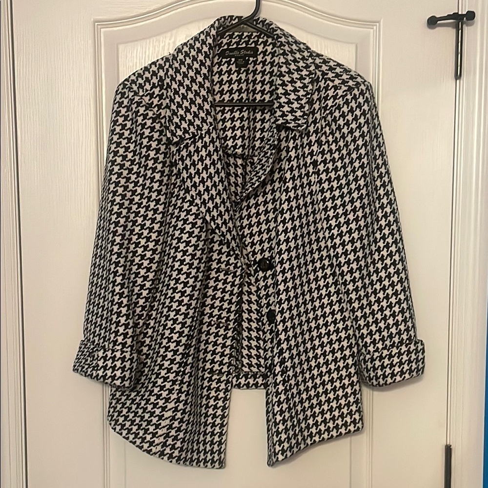 Danillo Studio Stylish Black & White Houndstooth 3/4 Sleeve Women's Blazer Jacke